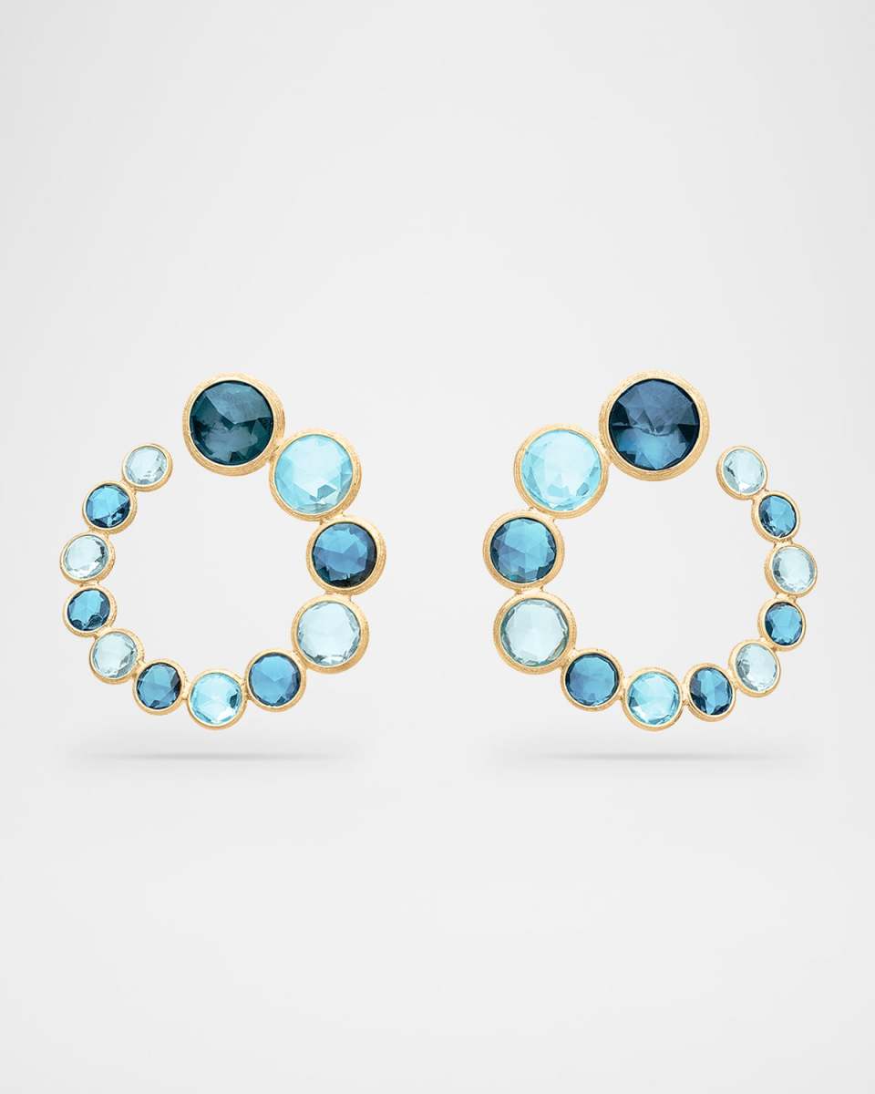 18K Yellow Gold Statement Blue Topaz Wrap Hoop Earrings